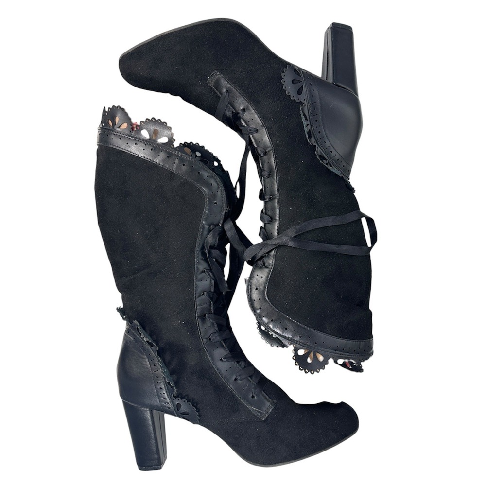 Funtasma Black Lace Up Boots 43 Whimsigoth Victorian Gothic Witchy Floral